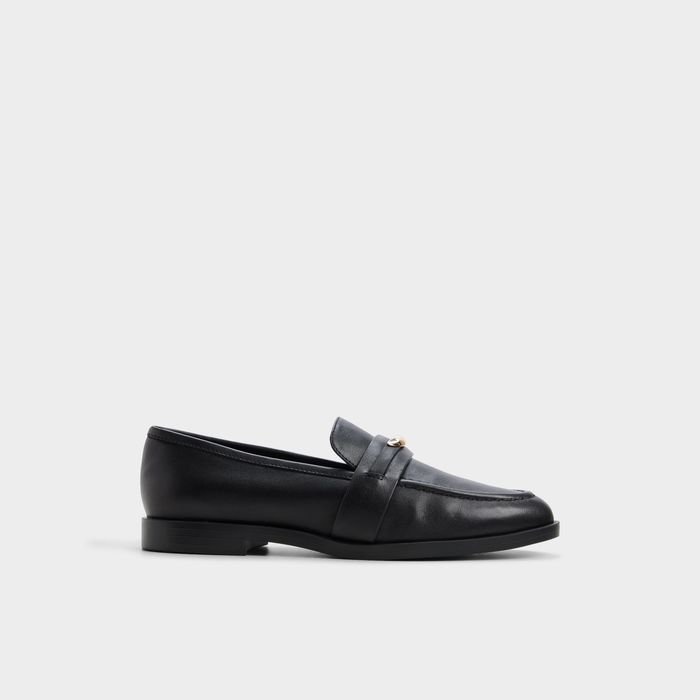 Flat loafers in black leather - ELLYA