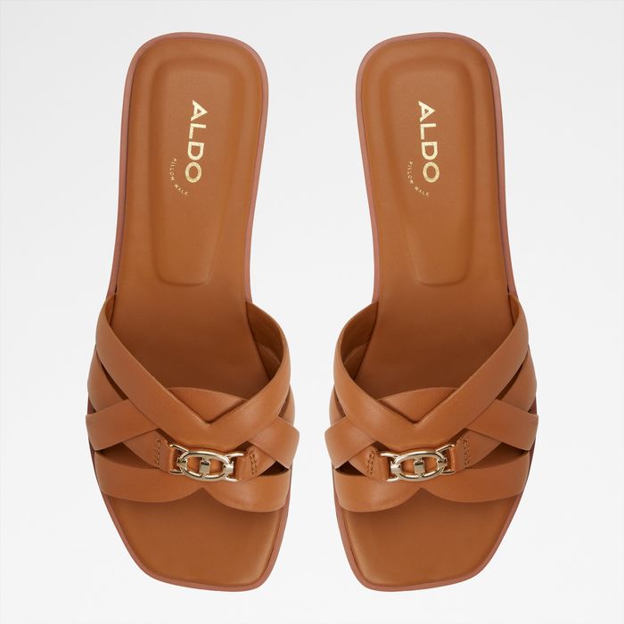 Flat sandals in cognac leather - JENNALERIEL -IN