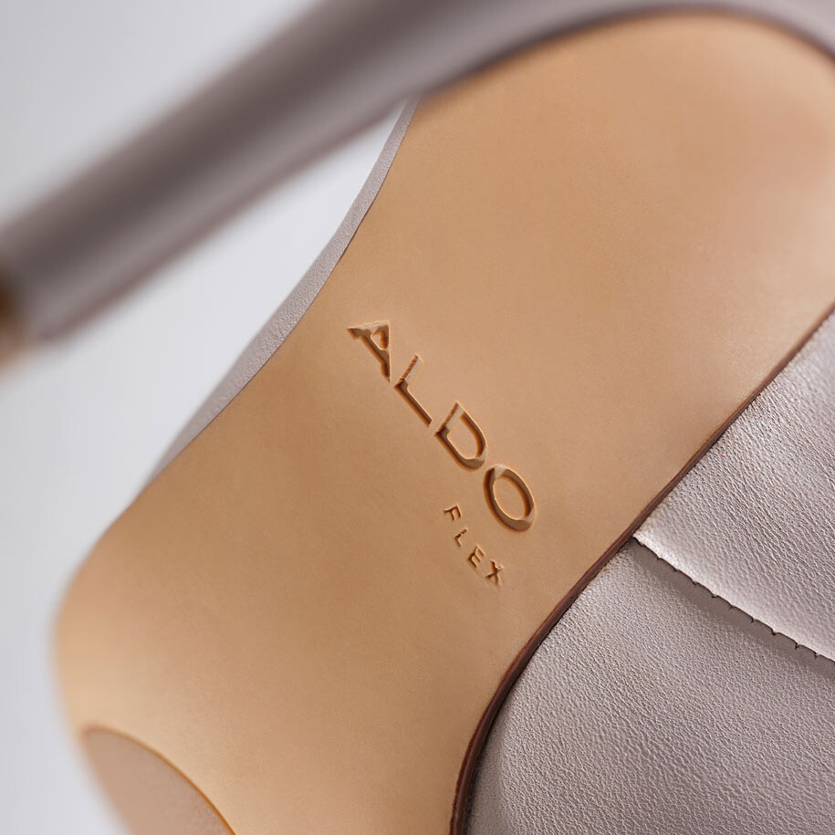 ALDO Flex detail on the sole of a high-heeled shoe in beige