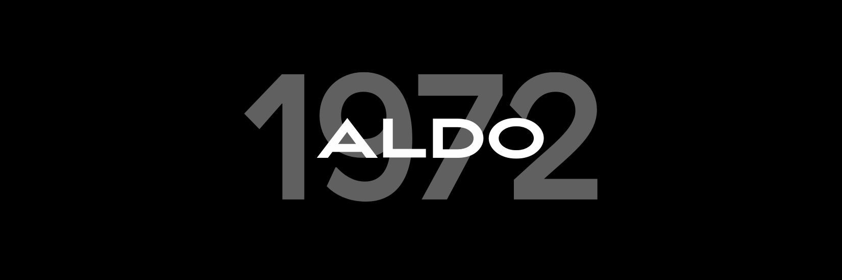 1972, when ALDO was founded, on a black background