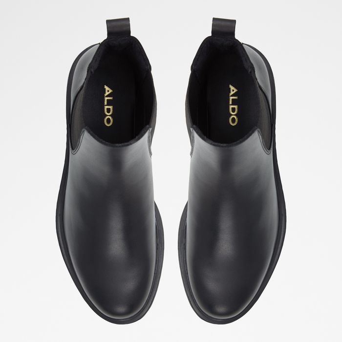 Botines planos ALDO para mujer, en piel, en negro, con puntera redonda y suela de tractor ADALITLAN001001043