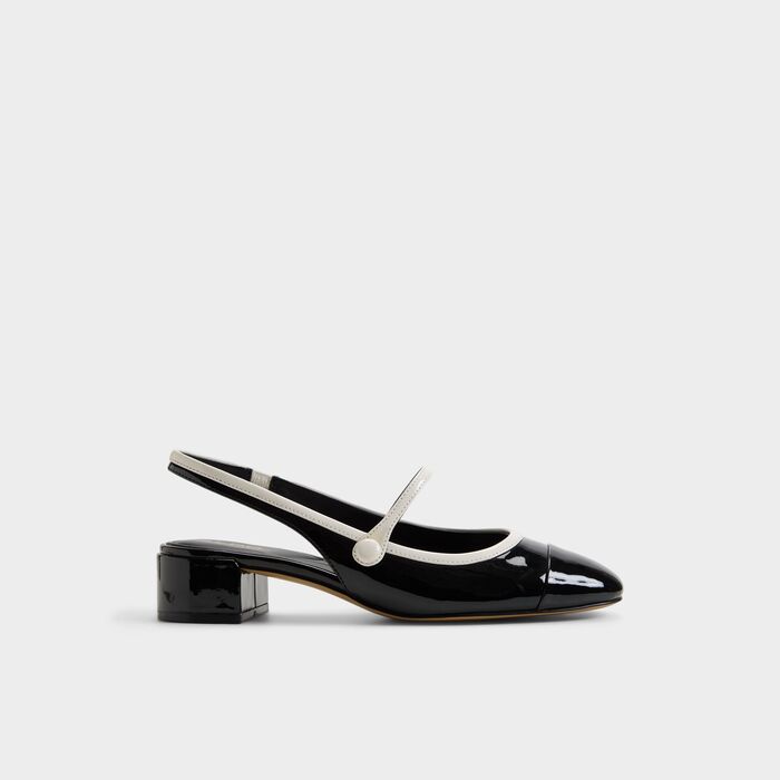 Sapatos em verniz preto, salto em bloco - AGGIE