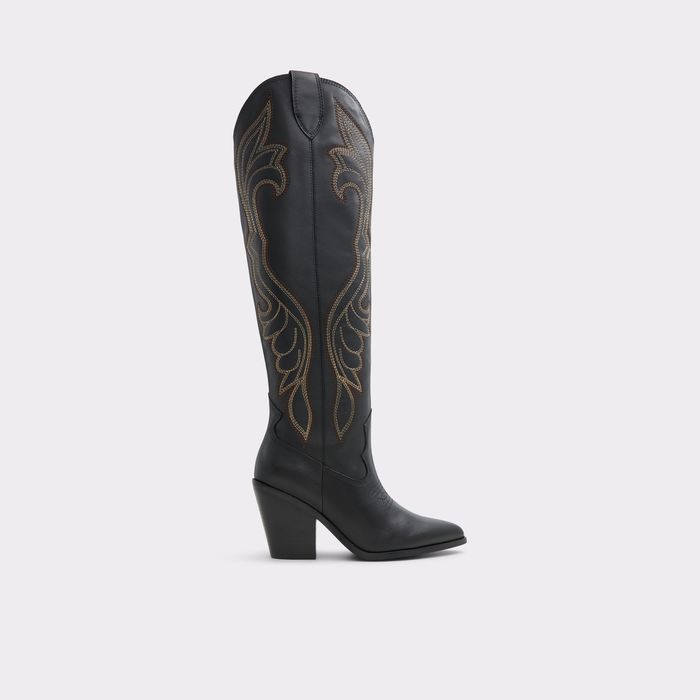 Botas em pele preto, salto em bloco - ALAMO