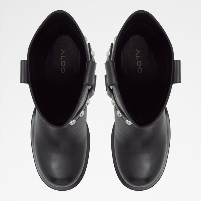 Botines en piel negro, tacón bloque - ALBAI