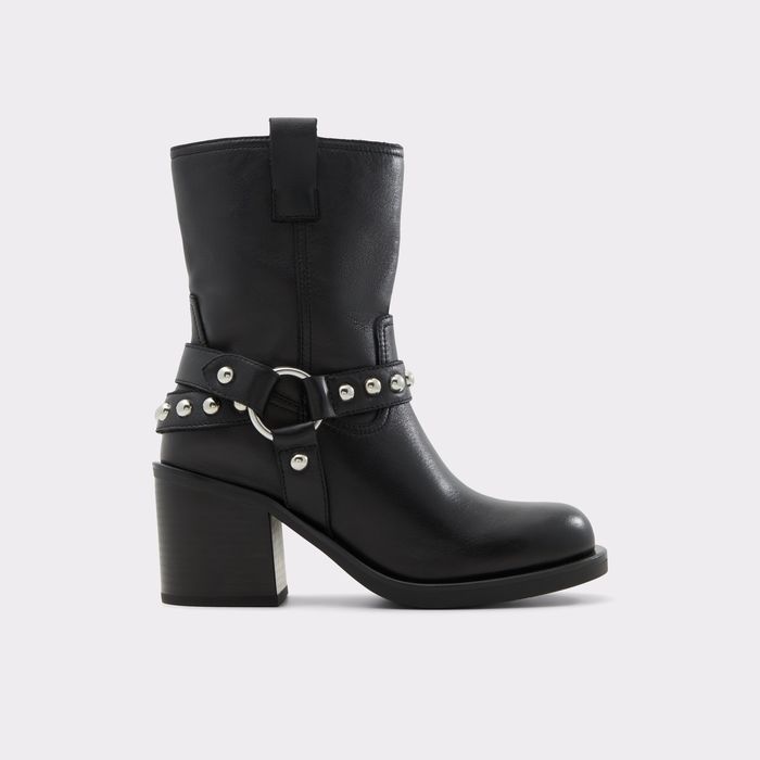 Botines en piel negro, tacón bloque - ALBAI