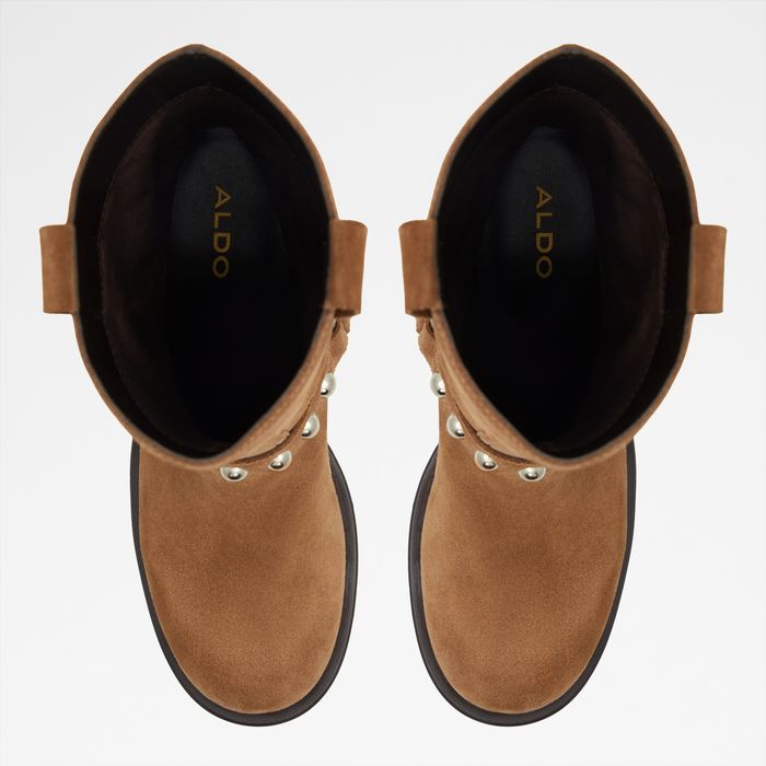 Botines en piel coñac, tacón bloque - ALBAI
