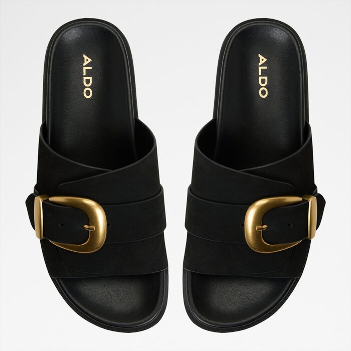 Sandalias planas en piel negro - ALENANA