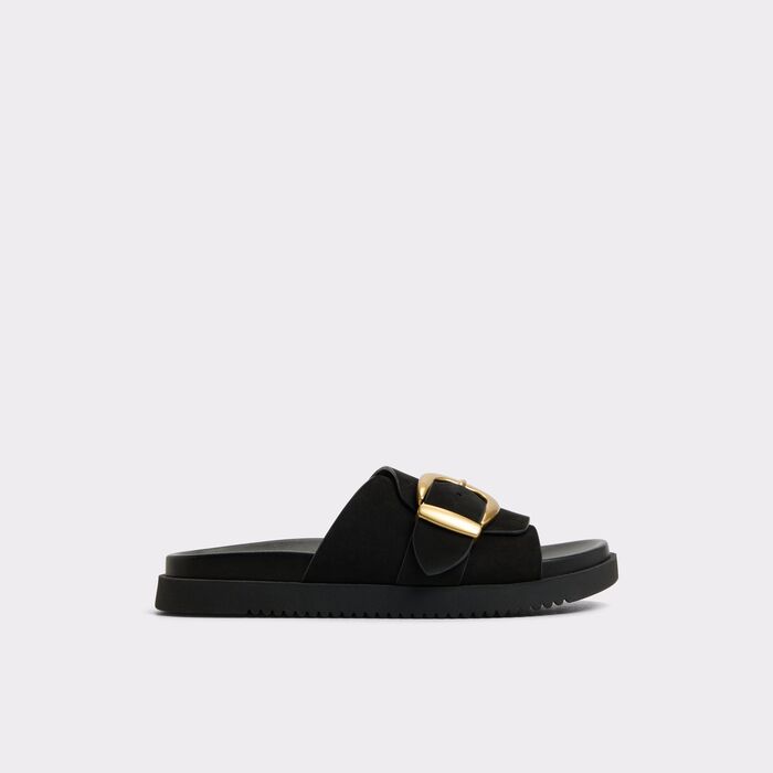 Sandalias planas en piel negro - ALENANA
