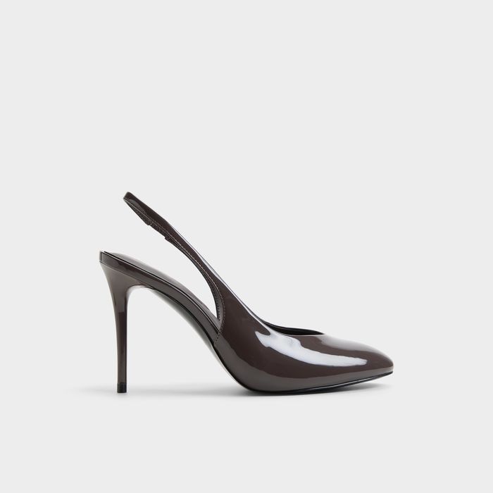 Zapatos de salón en barniz marrón, tacón de aguja - ANNALORE