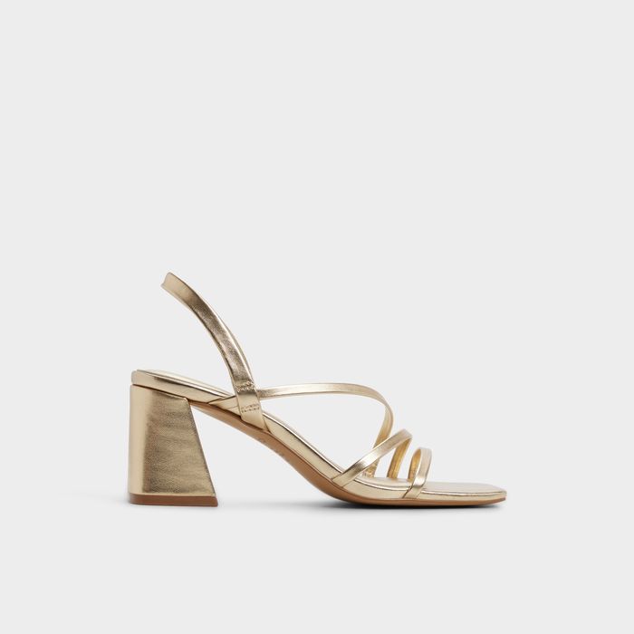 Sandalias en oro, tacón bloque - ATLANTICUS