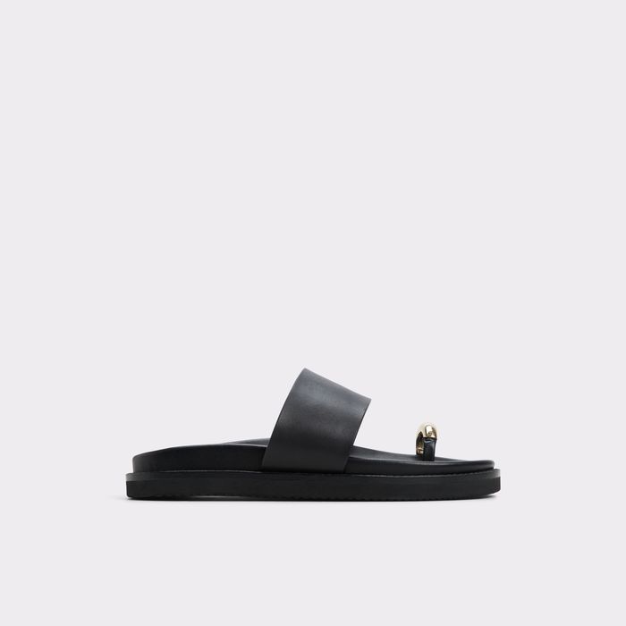 Sandalias planas en piel negro - BEACHSTROLL