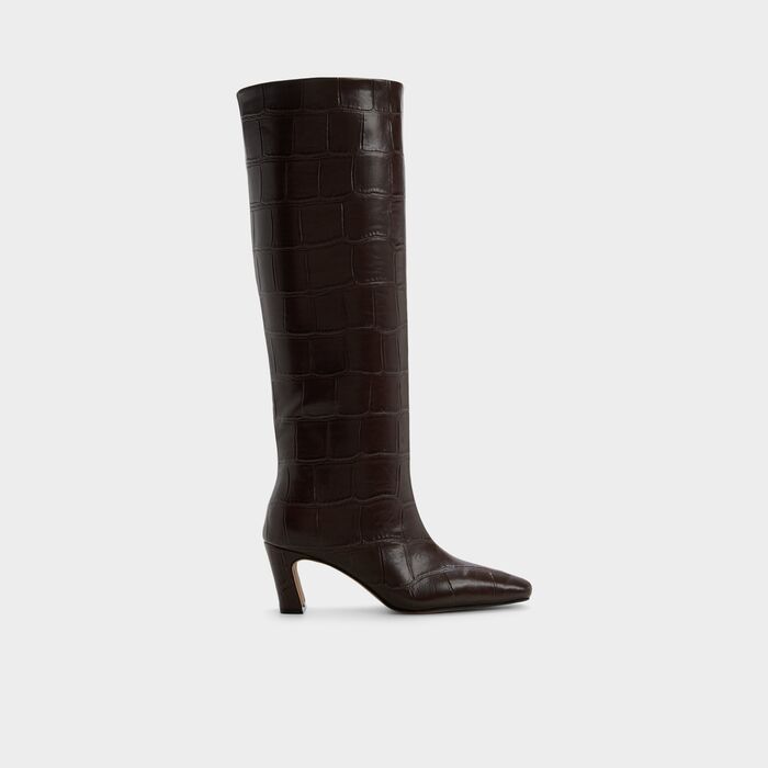 Botas de cano alto em castanho, salto fino - BETHIE