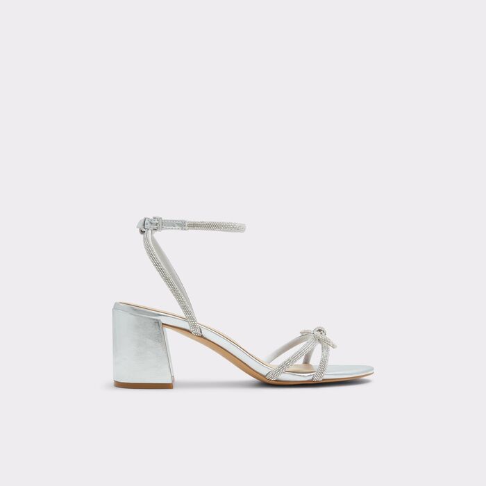 Sandalias en plata, tacón bloque - BOUCLETTE