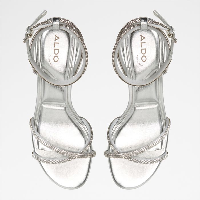 Sandalias en plata, tacón bloque - BOUCLIETTE