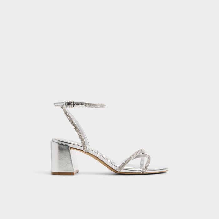 Sandalias en plata, tacón bloque - BOUCLIETTE