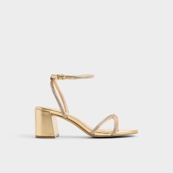 Sandalias en oro, tacón bloque - BOUCLIETTE