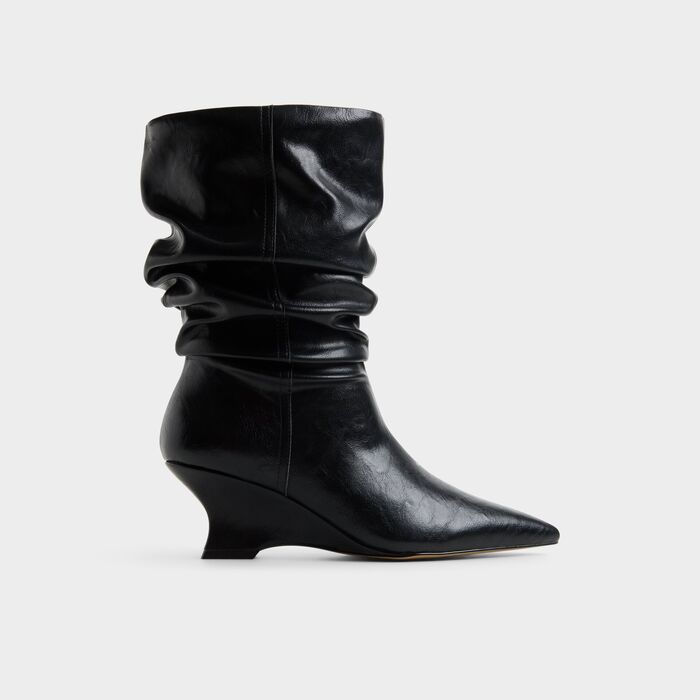 Botas de cano alto em preto, salto em bloco - CALAIN