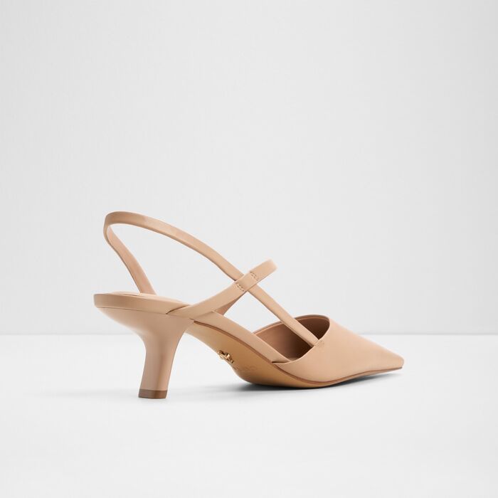 Zapatos de salón en piel beige, tacón embudo - CORDELA