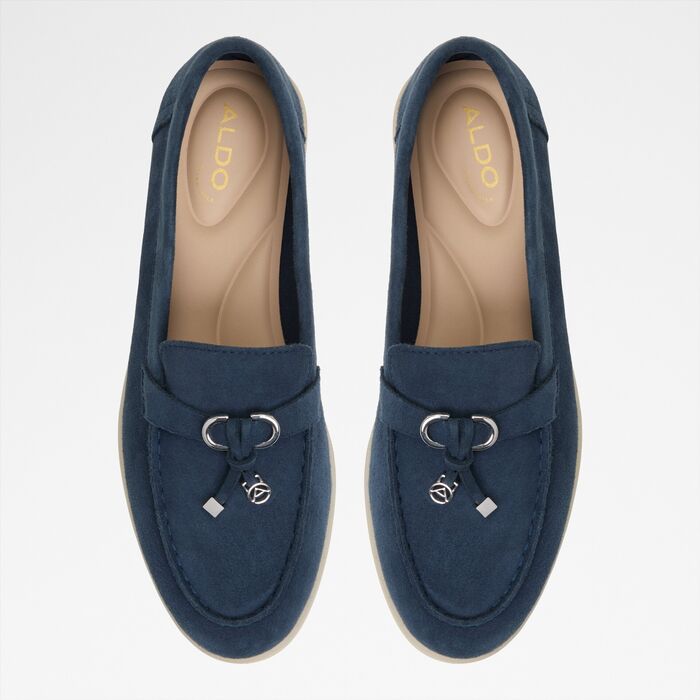 Mocasines planos en piel azul marino - CRERAS