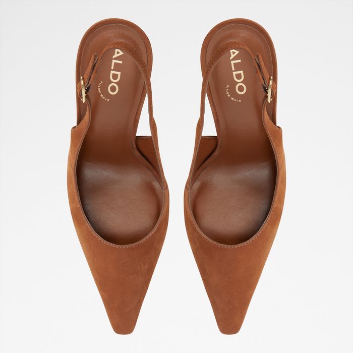 Zapatos de salón en piel coñac, tacón embudo - DAPHNEA