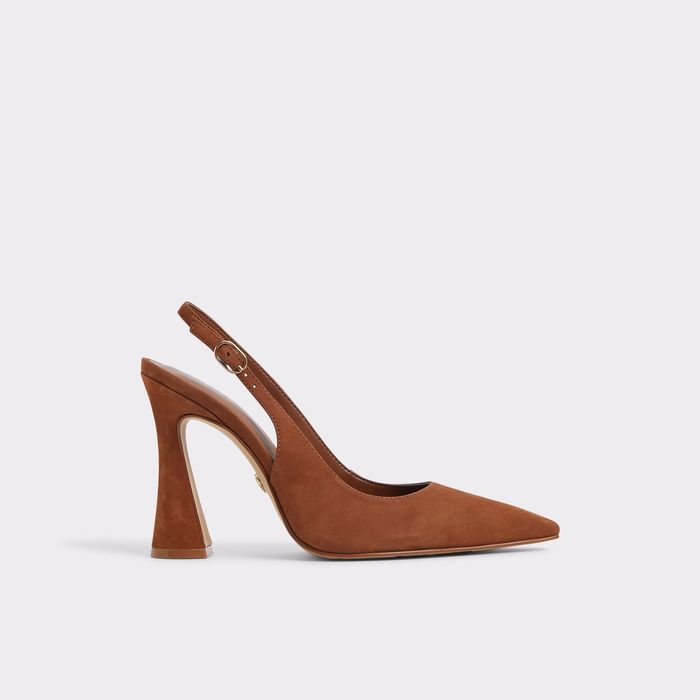 Zapatos de salón en piel coñac, tacón embudo - DAPHNEA