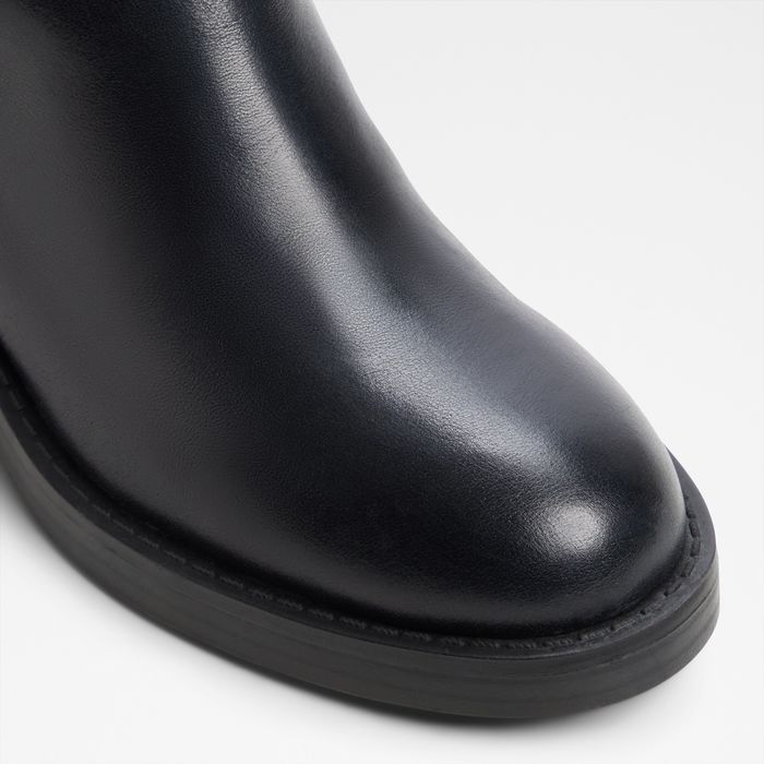 Botas de cano alto rasas em pele preto - ELEANER