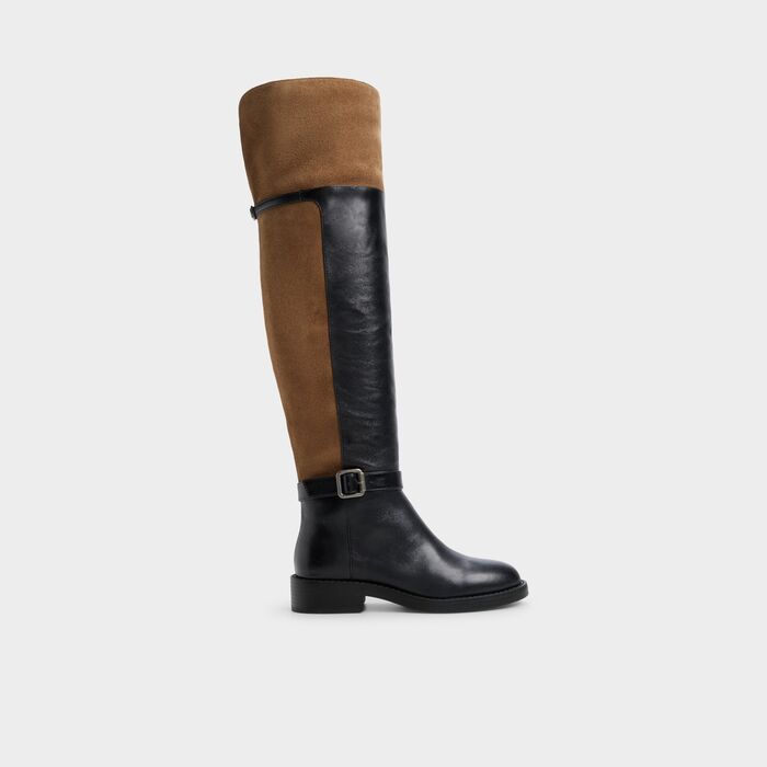 Botas de cano alto rasas em pele preto - ELEANER