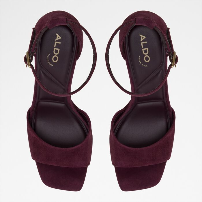 Sandalias en piel burdeos, tacón bloque - ELEONIA