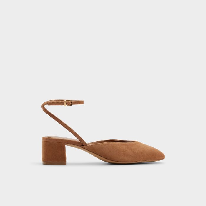 Sapatos em pele cognac, salto em bloco - ELIANIE