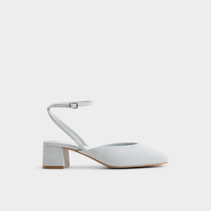 Zapatos de salón en piel azul, tacón bloque - ELIANIE