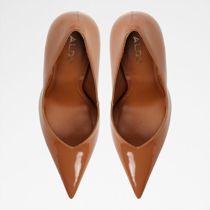 Zapatos de salón en barniz coñac, tacón de aguja - EMELIE