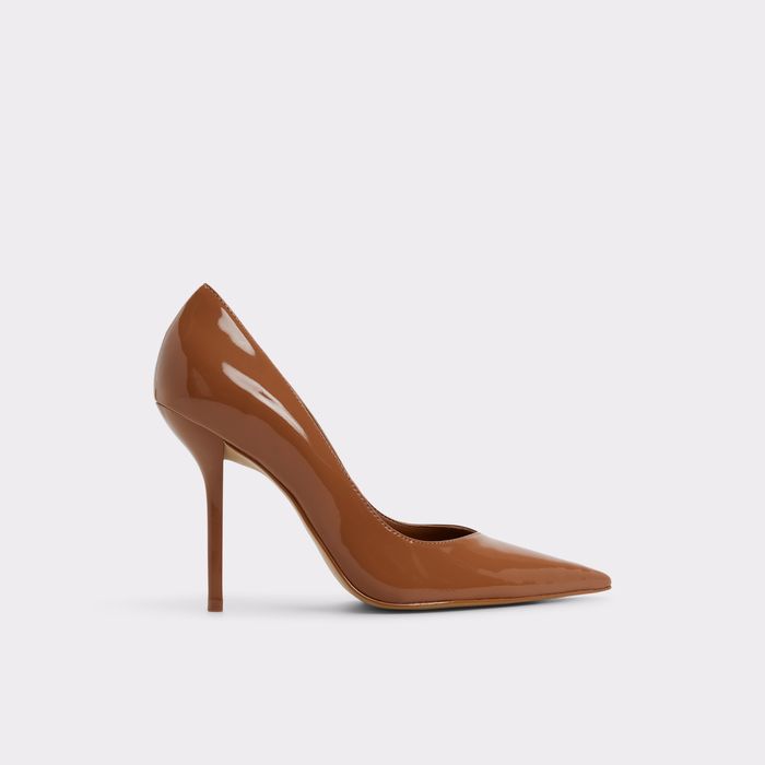 Zapatos de salón en barniz coñac, tacón de aguja - EMELIE