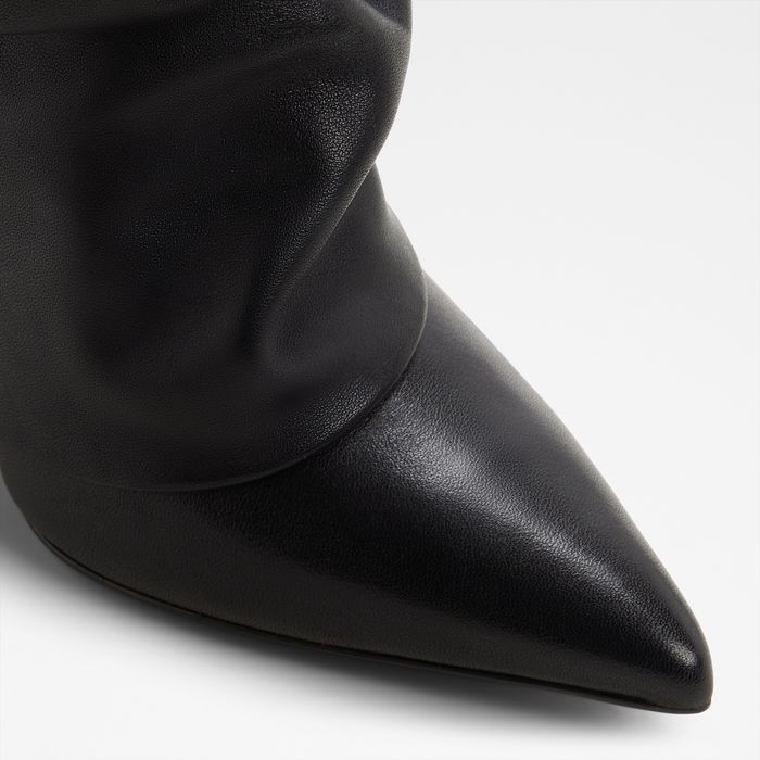 Botas de cano alto em pele preto, salto fino - ENALAVIA