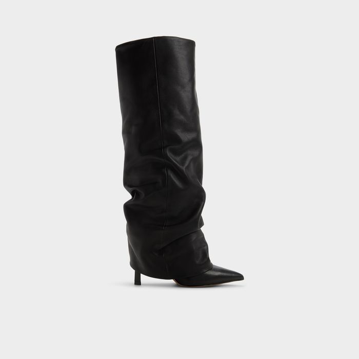 Botas de cano alto em pele preto, salto fino - ENALAVIA