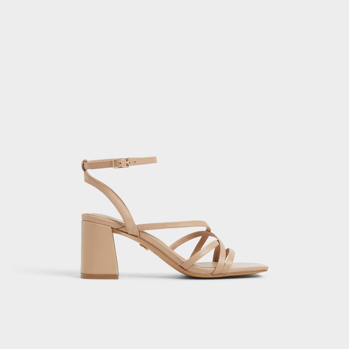 Sandalias en piel beige, tacón bloque - ESTHER