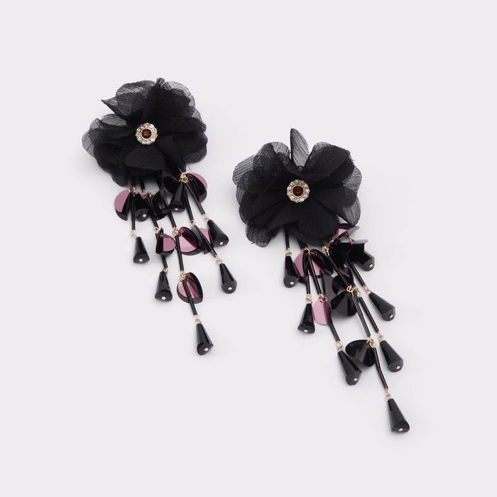 Brincos longos em preto - FLOWERDAZZLE