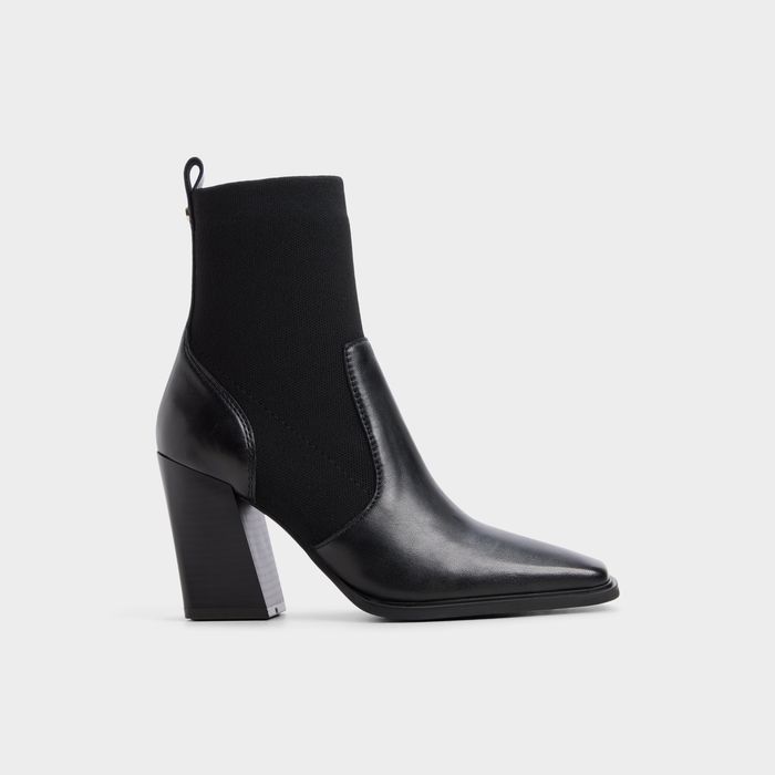 Botines en piel negro, tacón bloque - GANINIA