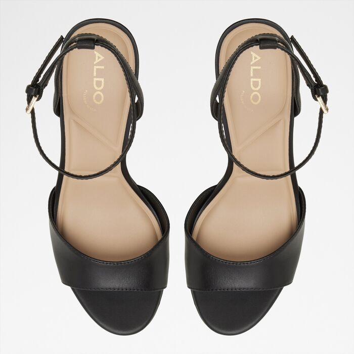 Sandalias en piel negro, tacón bloque - GRACIOUS