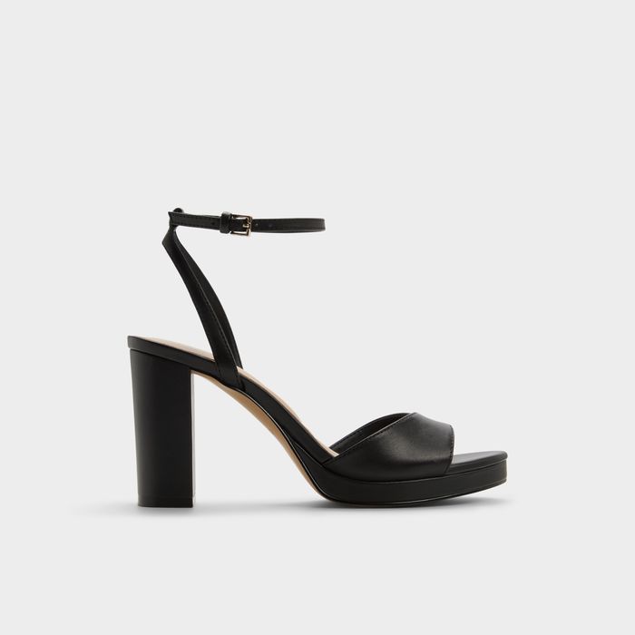Sandalias en piel negro, tacón bloque - GRACIOUS