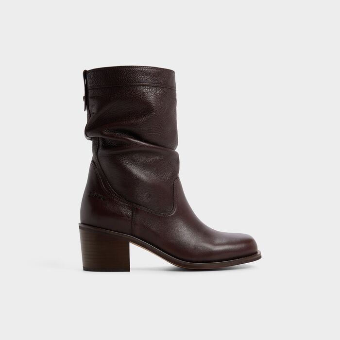 Botins em pele castanho, salto em bloco - HAVERLY