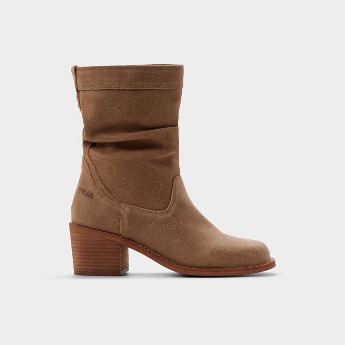 Botins em pele cognac, salto em bloco - HAVERLY