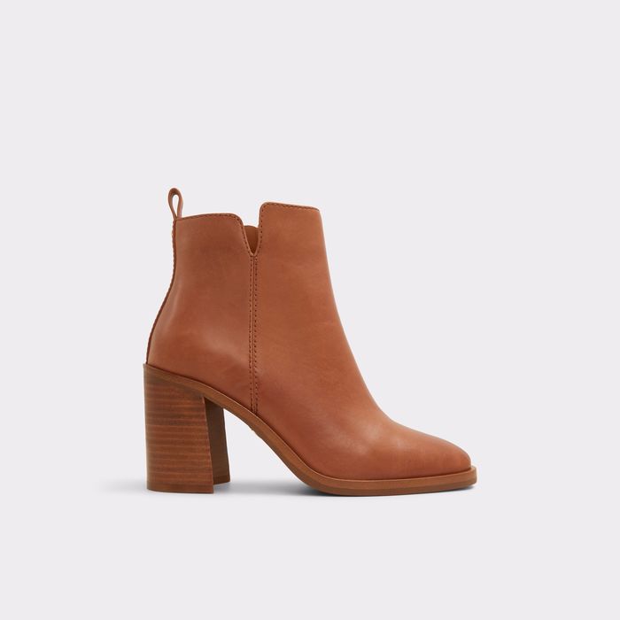 Botines en piel coñac, tacón bloque - HAY