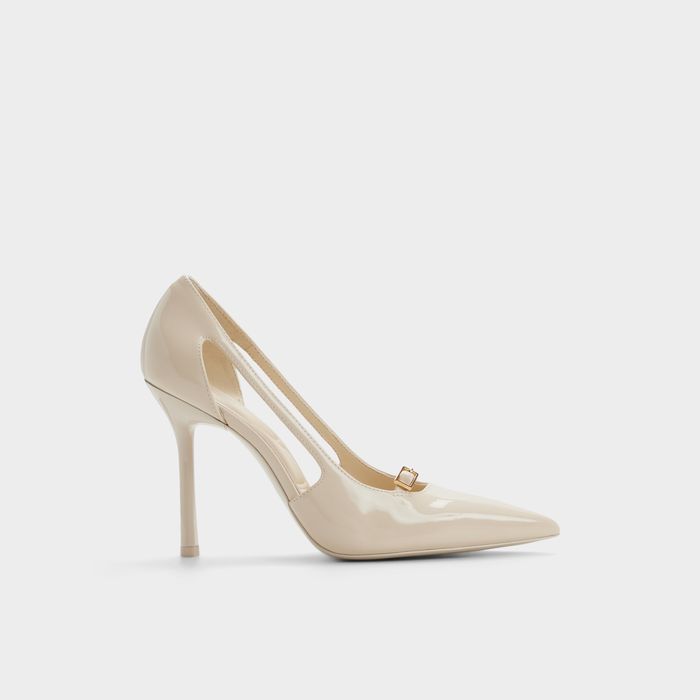 Sapatos em verniz bege, salto fino - HERBEY