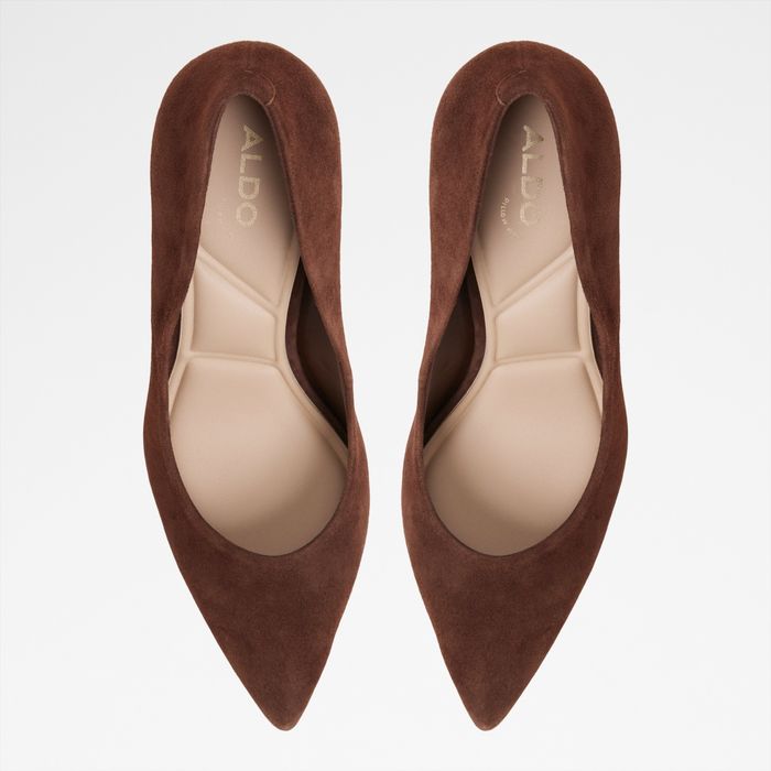 Zapatos de salón en piel marrón, tacón bloque - JAVABRIRYN