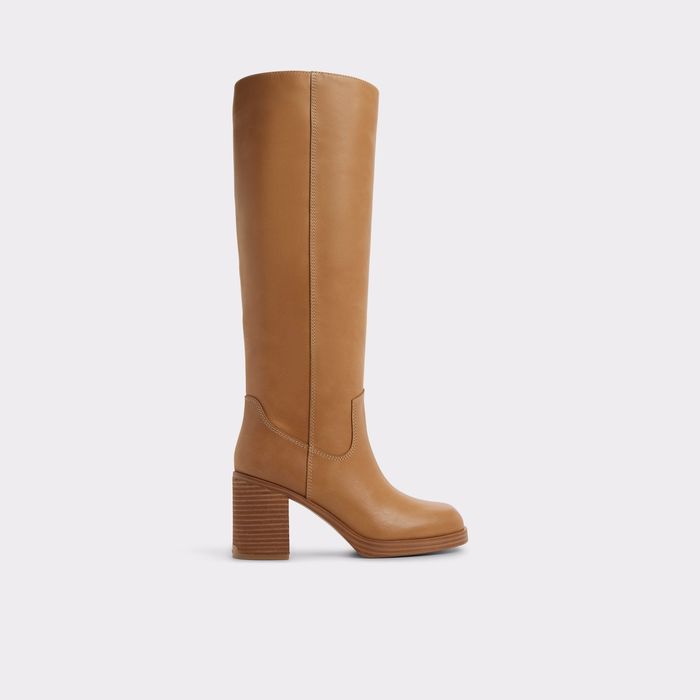 Botas en piel coñac, tacón bloque - JUNY