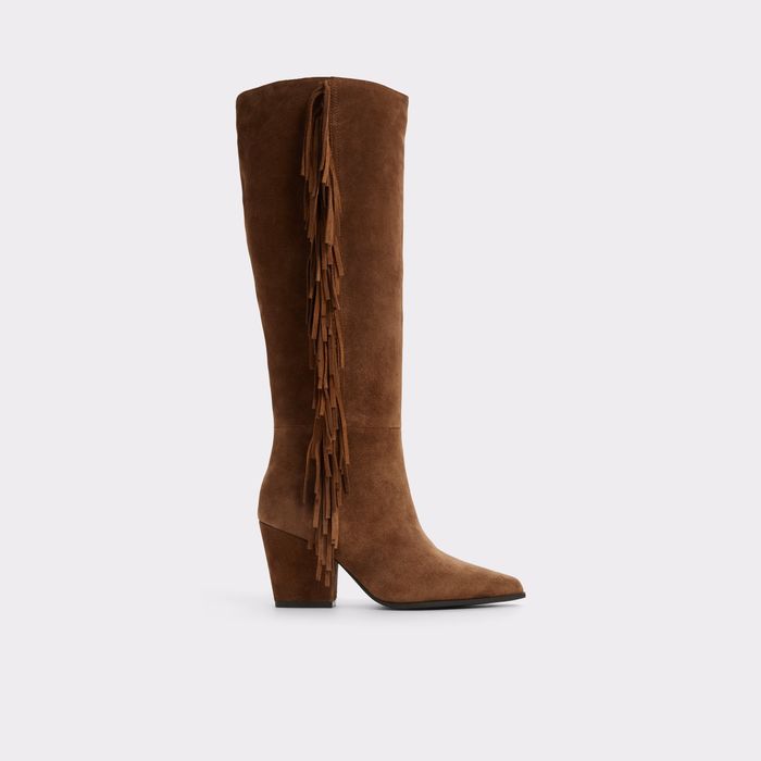 Botas en piel marrón, tacón bloque - KAELYA