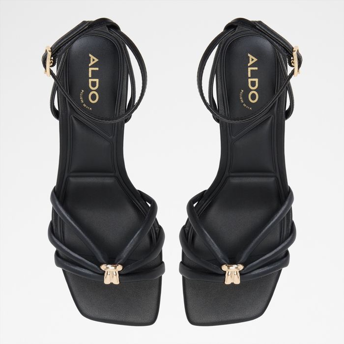 Sandalias en piel negro, tacón embudo - KAILAYA