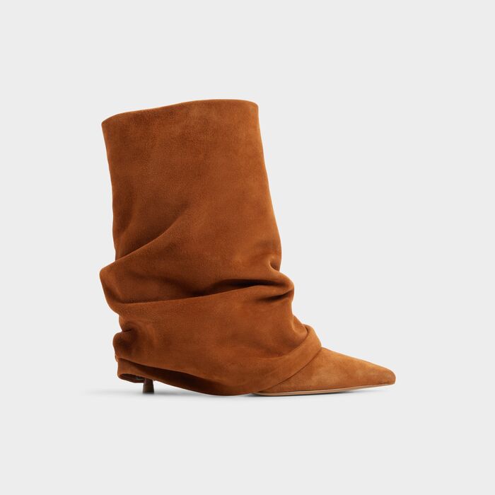 Botas de cano alto em pele cognac, salto fino - KERLON