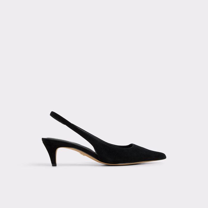 Zapatos de salón en piel negro, tacón embudo - LEANE