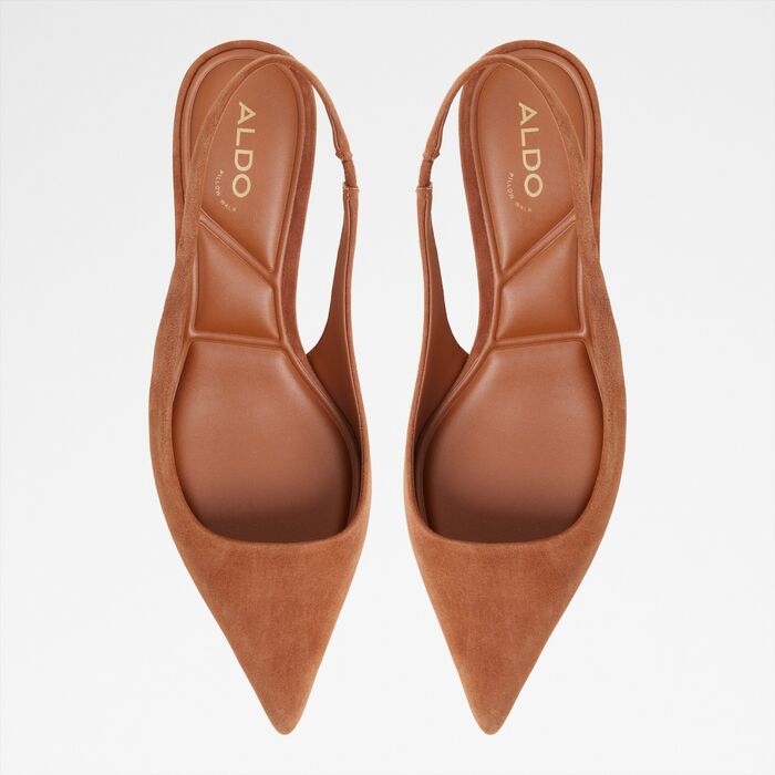 Zapatos de salón en piel coñac, tacón embudo - LEANE